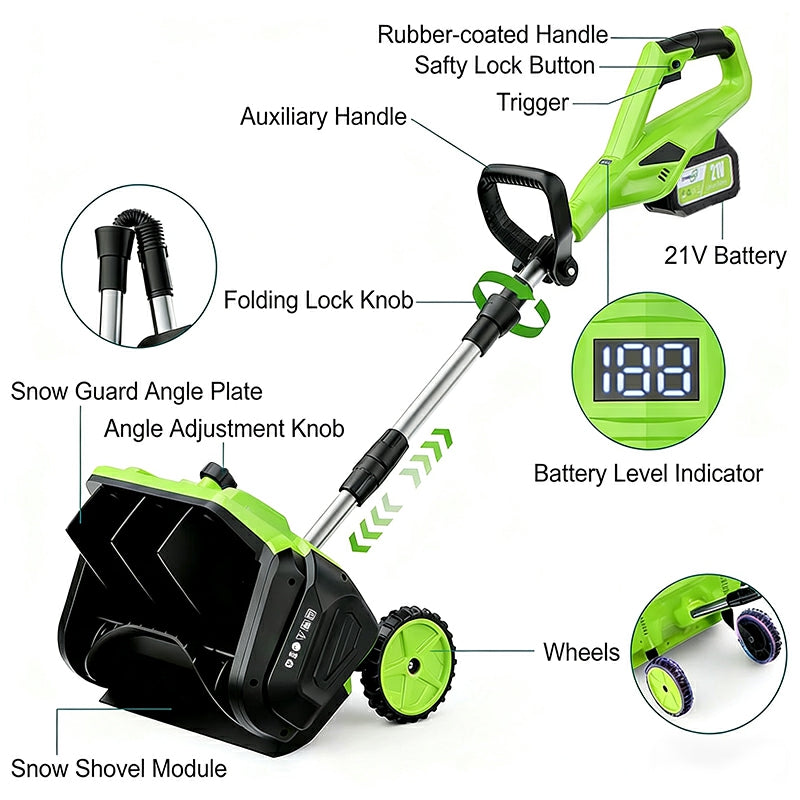 16 inches snow shovel plus battery detail itoolmax