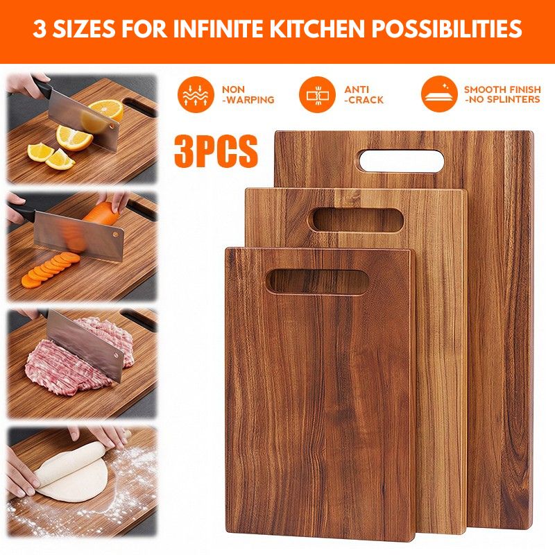 3 pcs wood cutting board set smooth panel