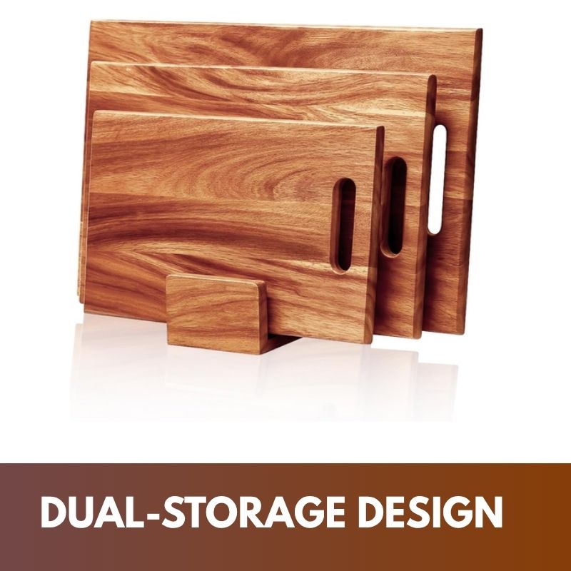 3 pcs wood cutting board set with holder easy to store