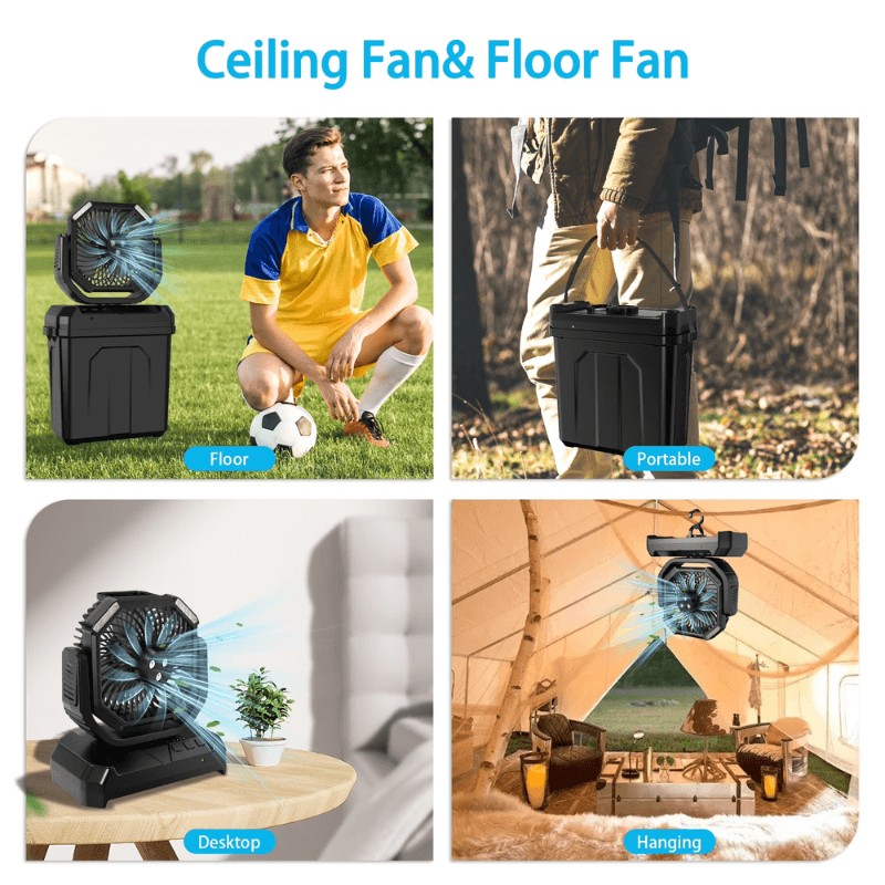 4-in-1 Nebel-Campingventilator mit 6L Eimer