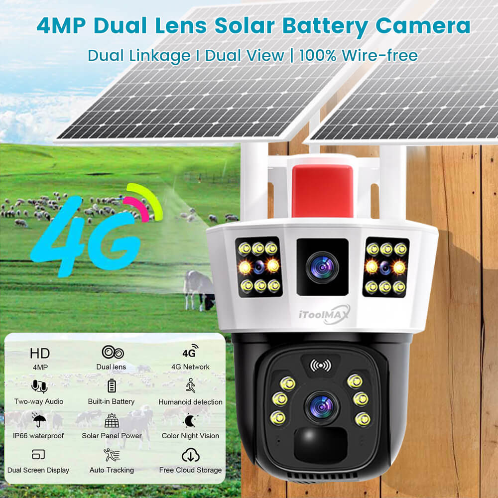 Caméra solaire sans fil triple lentille 4MP
