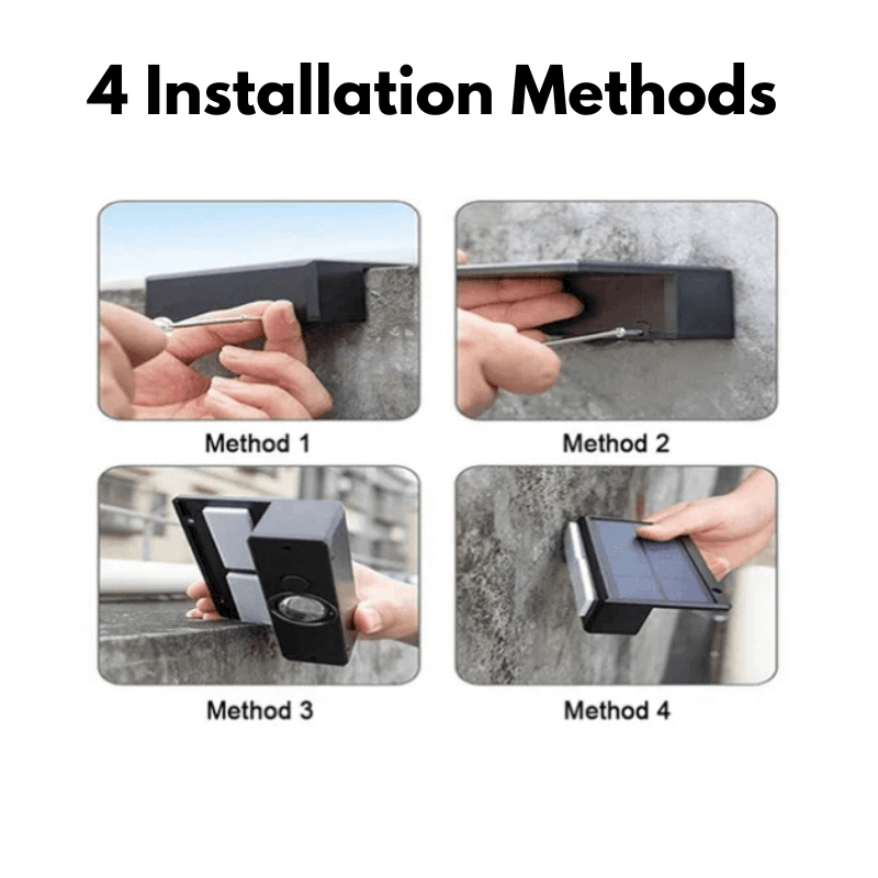 You can fix the solar light to any type of wall, such as metal, wood or plastic, with the included screws. Perfect for your walkway, pool side, fence, wall, porch, deck, garden, terraces, garage door, or any other outdoor places.