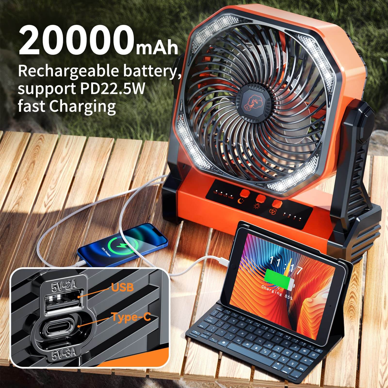 3-in-1 kabelloser Campingventilator