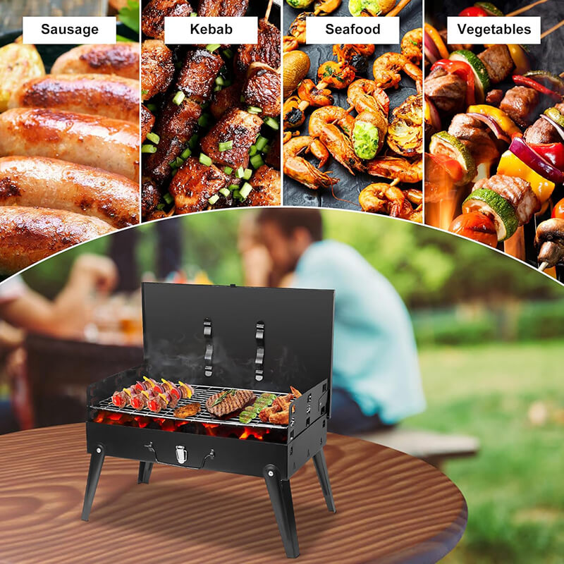 Cooking Camping Picnic Hiking Beach Party Patio Smokers, 5 Skewers, 1 Spatula, 1 Fork, Mini Tabletop Grill