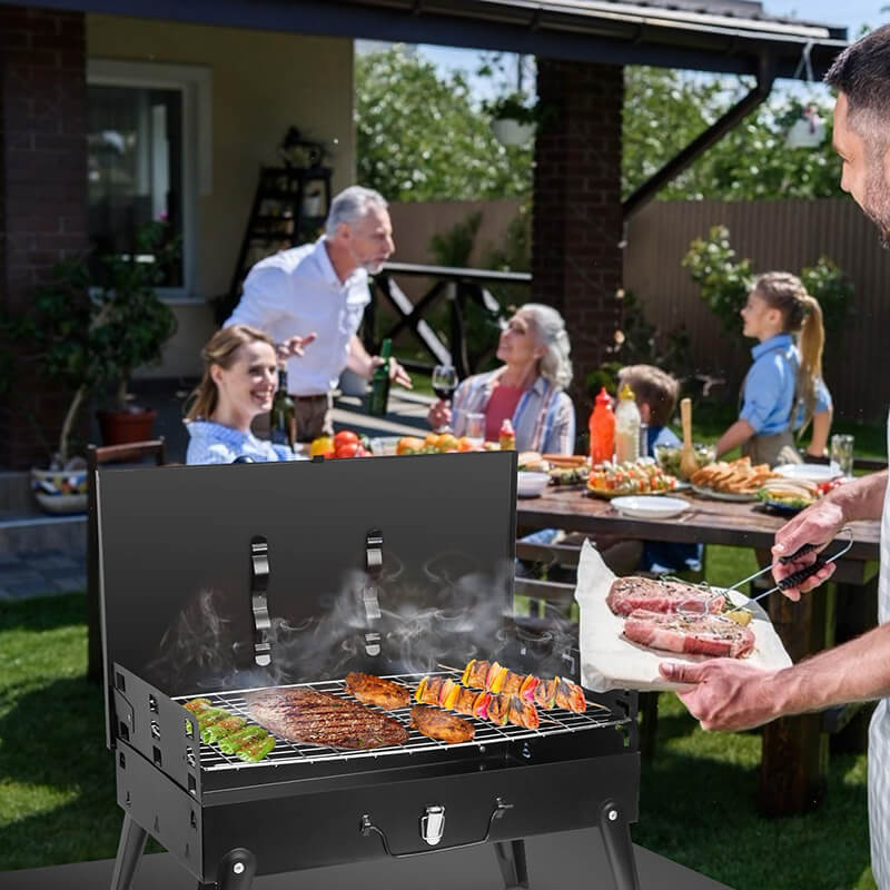Foldable BBQ Suitcase Grill Shelf For Outdoor Camping Picnics Garden Party