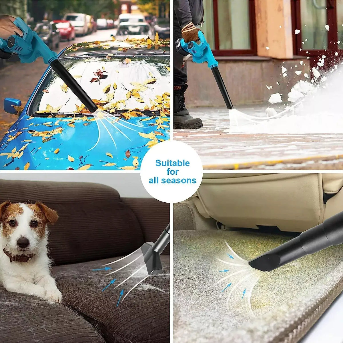 With its powerful blowing and suction, the leaf blower efficiently blows wet leaves, debris, grass clippings from driveways, sidewalks or lawns, snow on your car, and suck the dust in the corner indoor. Keep your garden clean after rain, an essential tool for homeowners, gardeners.