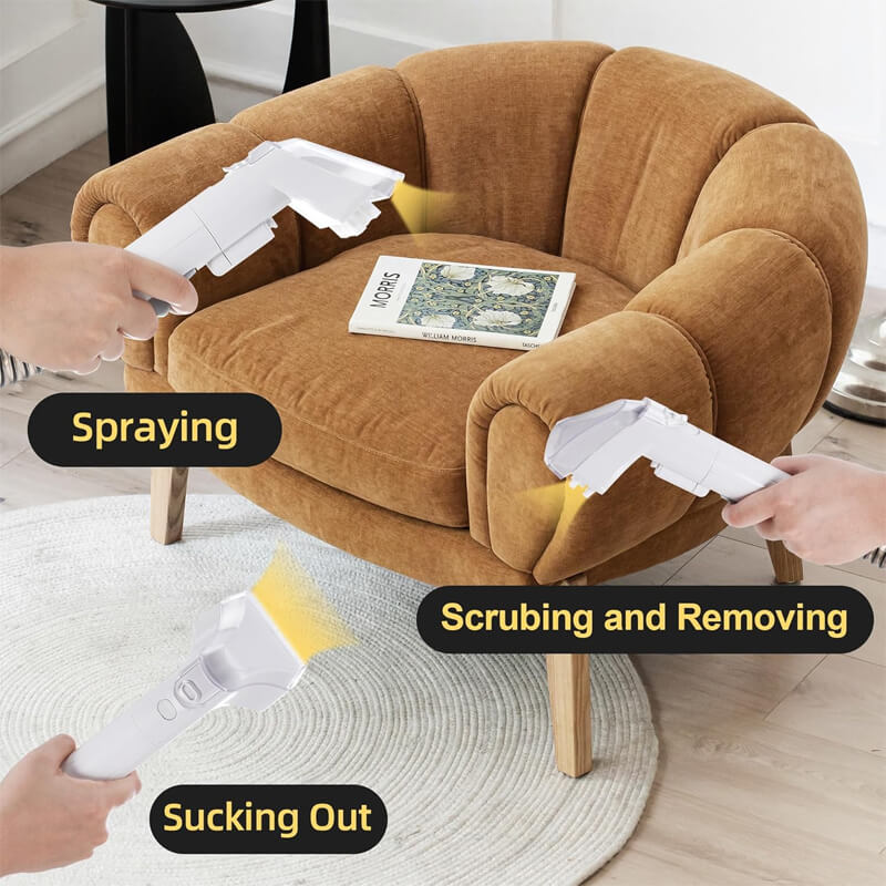 Combines high-pressure spray, motorized brushing and dirt removal, and strong suction in one efficient device. Uses high performance water jets to penetrate deep into fibers, and instantly extracts dirty water. And comes with a silicone pipe cleaning cap so you can easily clean the pipe after use without worrying about odors.