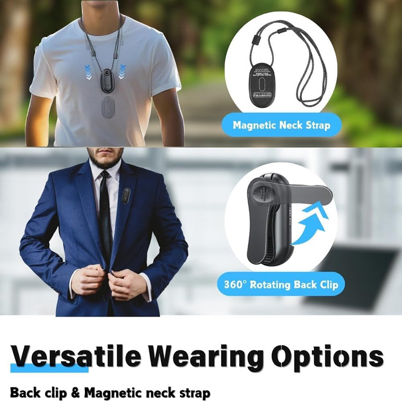 The magnetic lanyard makes you can attach the camera with the magnet pendant, then hanging around the neck with safety cord to get dual protection. The portable back clip has 360°adjustable rotation, you can easily change the angle. Free your hands and complete the video.