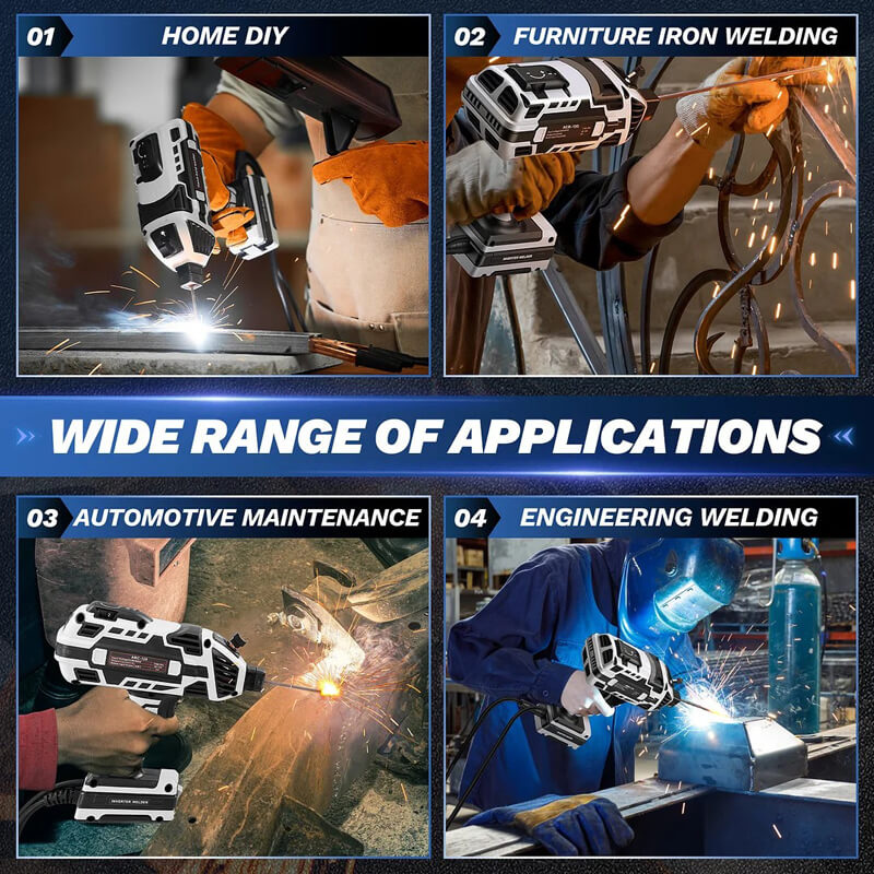 Easily weld mild steel, iron and other metal materials. Widely used in machinery manufacturing, sheet metal processing, automobile maintenance, guardrails, iron processing, hardware, etc. And suitable for home DIY, professional welding, and various maintenance work.