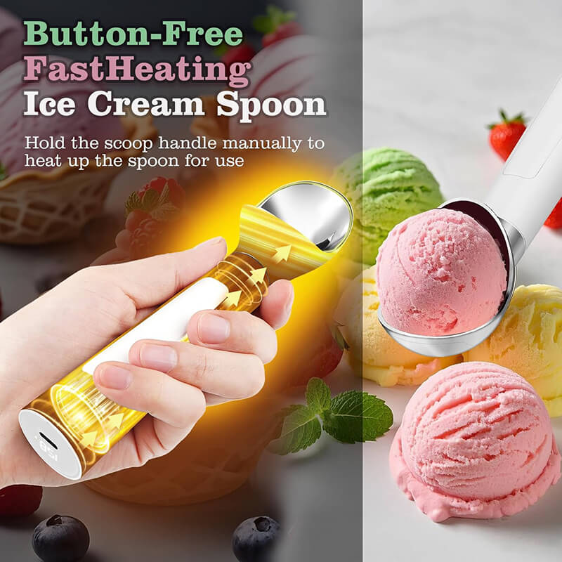 Built-in a grip sensor, it starts heating immediately when you pick it up. There's no need for complex buttons. Rapid heating up to 70℃/158℉ ensures smooth and even ice cream every time you scoop it. It stops heating 40 seconds after you put down the ice cream scoop, no worry of forgetting to turn off the device.