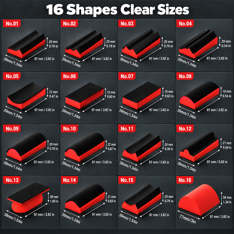 itoolmax 16pcs hand sanding block set with 40 sandpaper sheets size