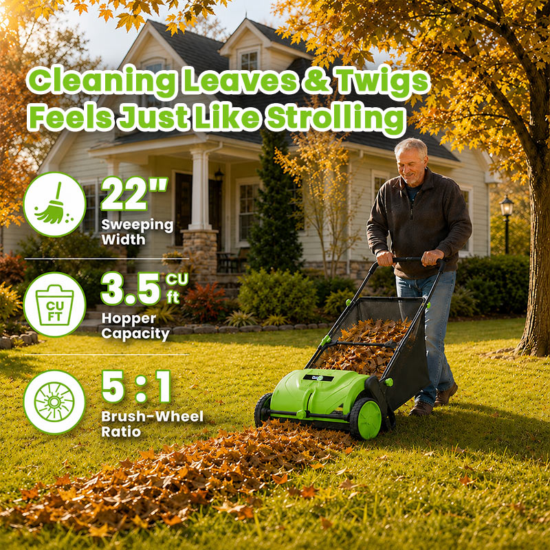 itoolmax 22 inch push lawn sweeper with 100l hopper more convenient