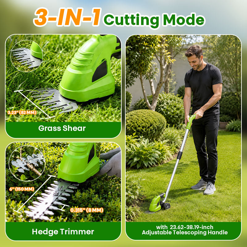 itoolmax 3 in 1 cordless hedge trimmer grass shear wide cutting mode