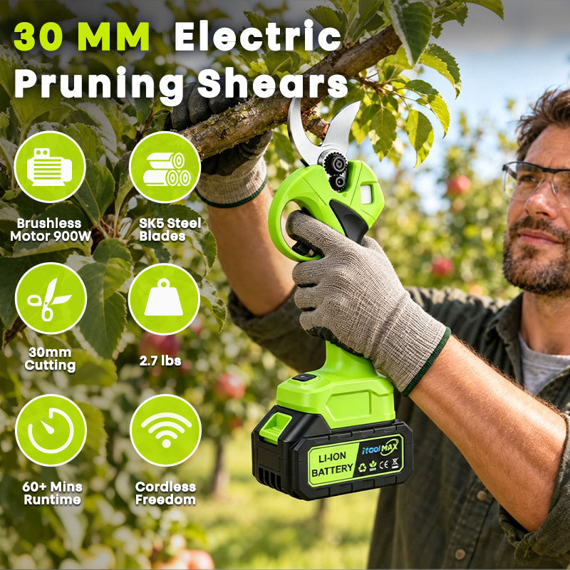 itoolmax 30mm cordless electric pruning shears with 2 battries