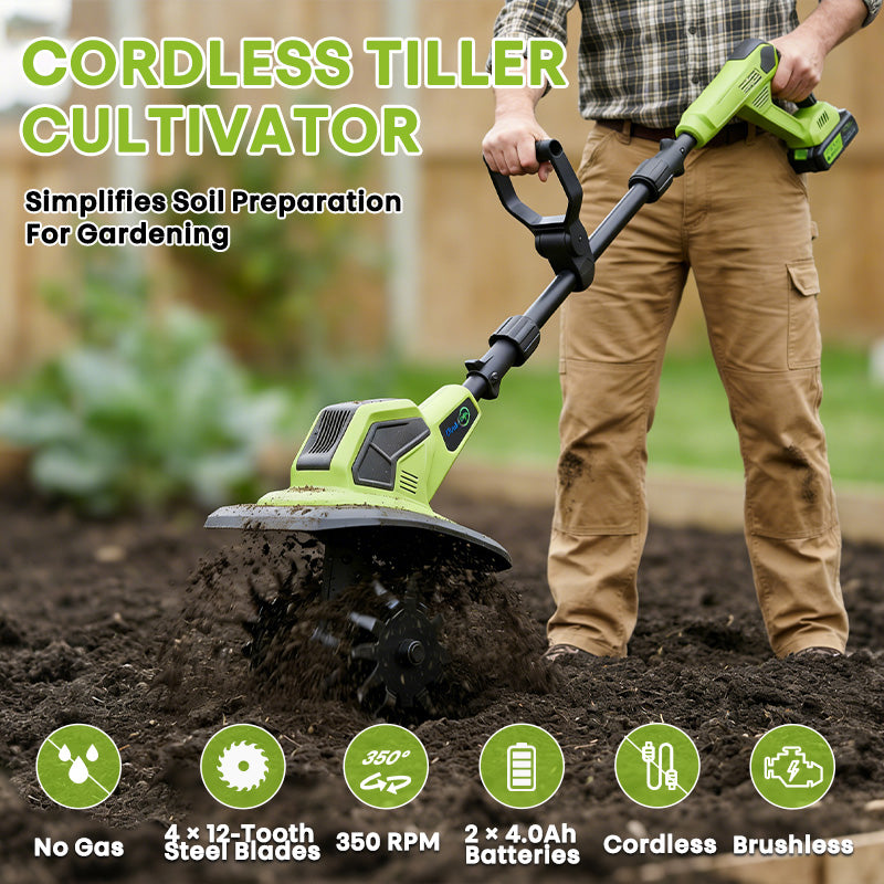 itoolmax 350rpm cordless tiller with 21v battery