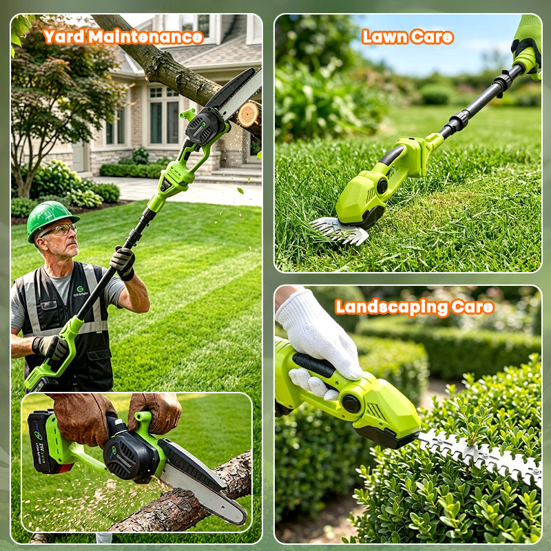 itoolmax 6 in 1 cordless hedge trimmer pole saw using all garden task