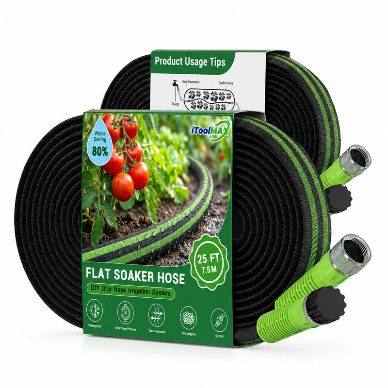 itoolmax flat soaker hose for garden and lawns 25ft