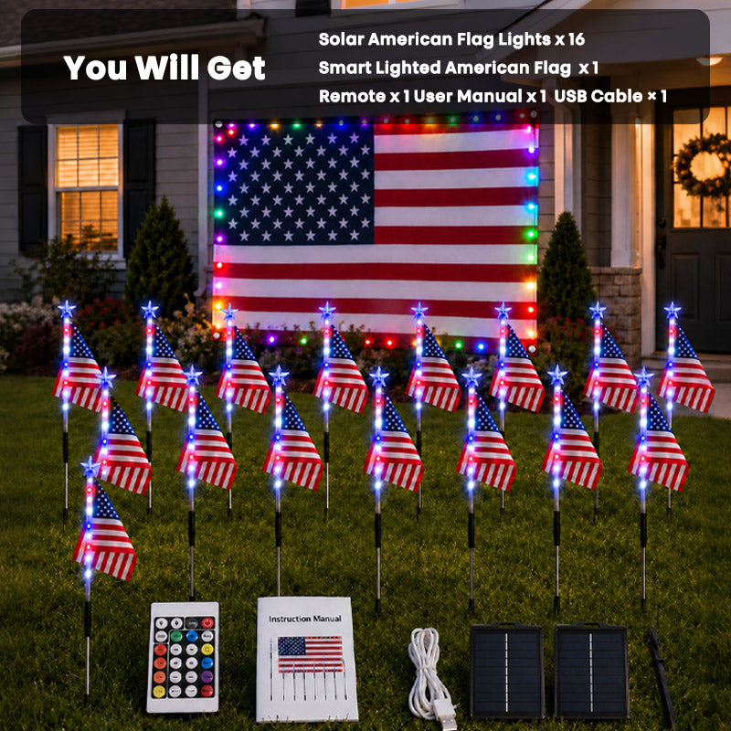 itoolmax solar american flag lights package including