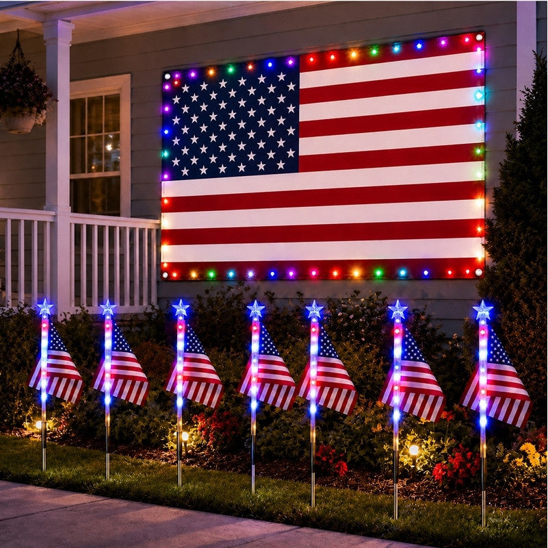 itoolmax solar american flag lights with lighted us flag