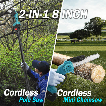 Compared to traditional chainsaws, the iToolMax 2 in 1 Chainsaw & Pruning Shears with Pole Saw with adjustable length pole handles high branches and wood cutting without dangerous ladder climbing or traditional hand tools, making it safer and easier to operate. Using a brushless electric motor creates zero emissions and is quieter than a gas-powered chain saw.Whether you are a gardening enthusiast or a professional, this pole saw is your reliable helper.