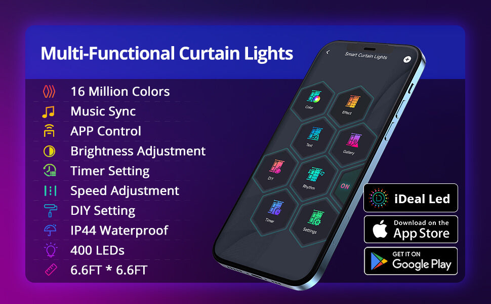 iToolMax DIY Smart LED Curtain Sync Lights