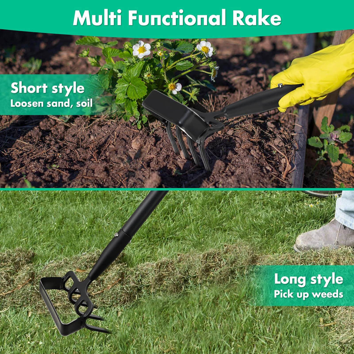 2-in-1 Hacken- und Rechen-Gartenwerkzeug