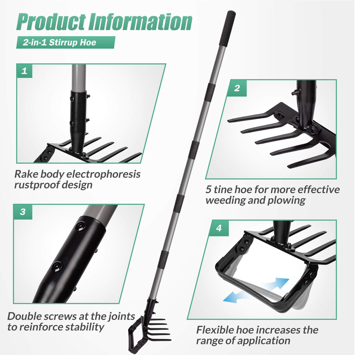 2-in-1 Hacken- und Rechen-Gartenwerkzeug