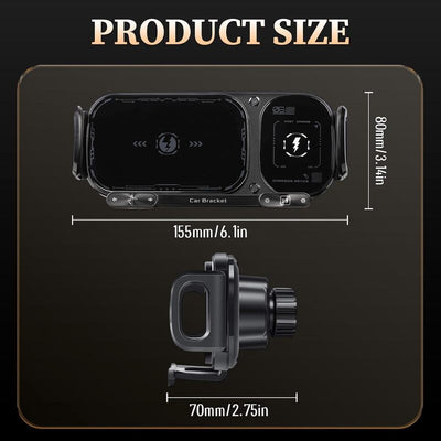 iToolMax 2 in 1 smart wireless car charger phone holder size