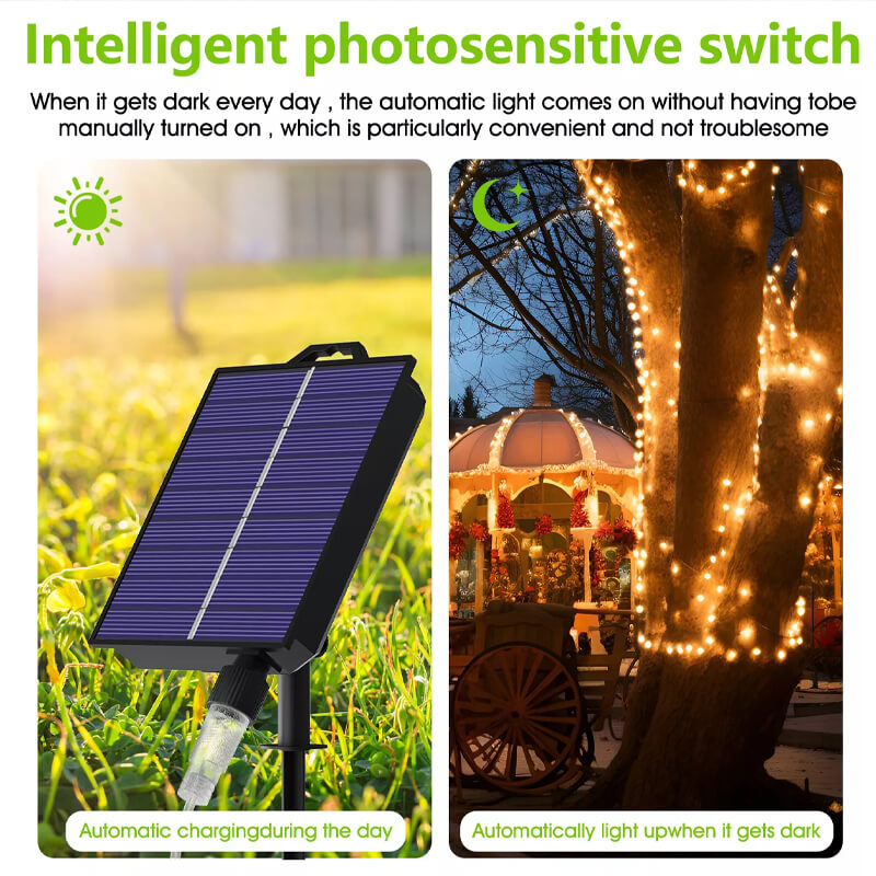 Upgraded and enlarged solar panels, increase the photoelectric conversion rate by 20% than others, a full charge can continuously light up for 2 nights lasts for 7-10 rainy days.  Automatically turn on the lights when it gets dark every day, no need to turn them on manually, and can set 4/6/8 h timer setting.