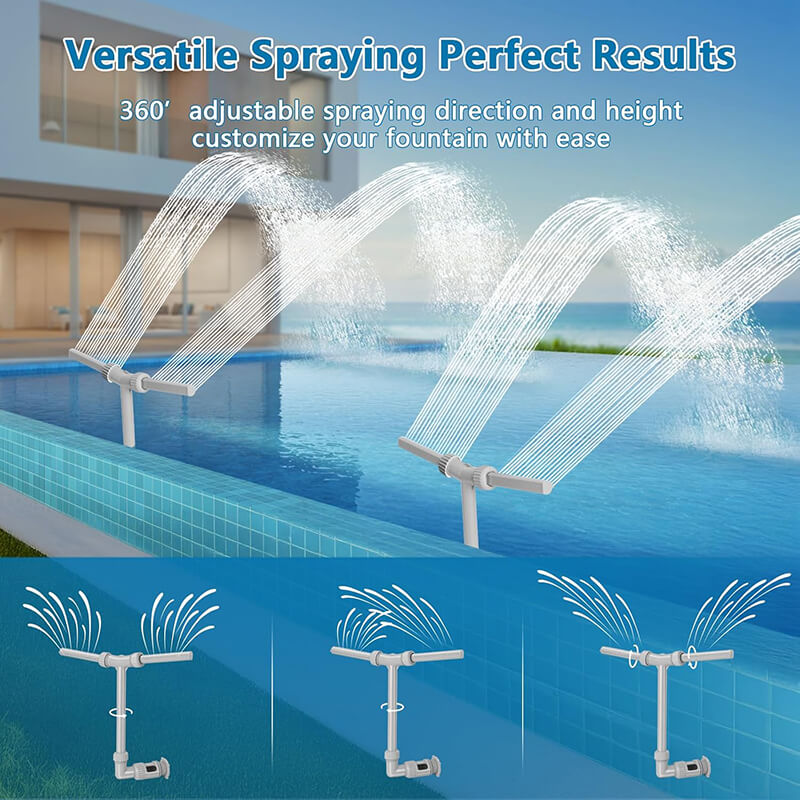 The double nozzle & adjustable water pressure feature lets you switch spray styles and control fountain height with ease. Whether you want a gentle ripple or a dramatic splash, choose your spray style and height for the perfect look.