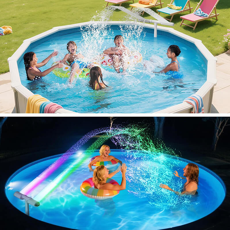 iToolMax fountain can be solar-powered, not only spraying smoothly during the day, reducing it by 6-15℉(2-7℃), and can also bring a wonderful LED light show at night to inject vitality into your pool. Allowing you to enjoy more fun brought by the pool and relax your mood.