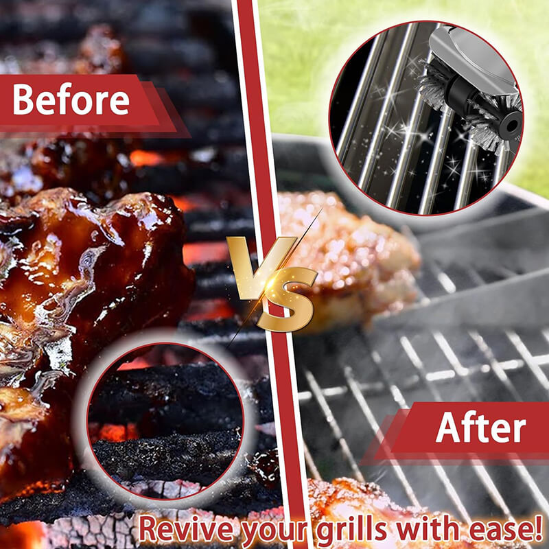 Still worried about the stubborn stains on the grill and clean laboriously ?The rotating brush head of iToolMax electric steam grill brush combined with high-temperature steam and scraper can instantly clean the stubborn and hard dirt, clumps and rust on the grill, make your grill looks a like-new shine! Say goodbye to laborious traditional brushes and clean your grill more effortlessly, 3X faster cleaning the grill than before.