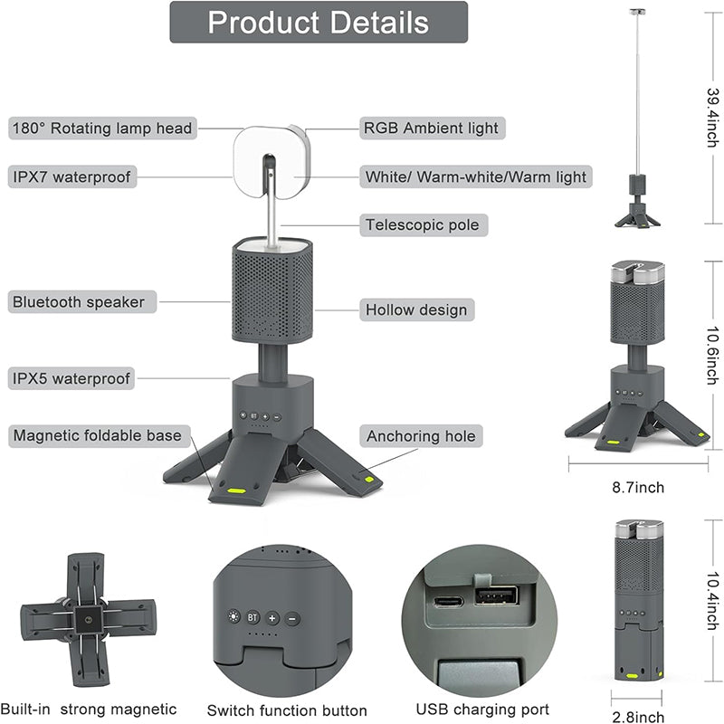 iToolmax Telescopic Camping Light with Speaker