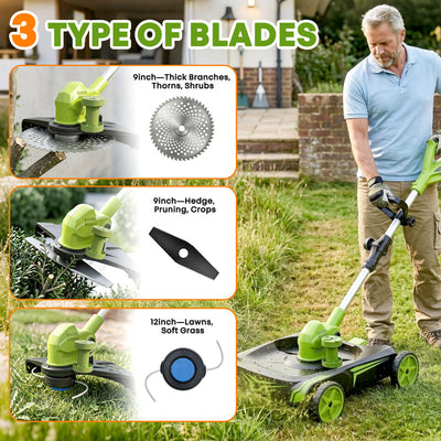 itoolmax 12 inch electric weed wacker with 3 different blades