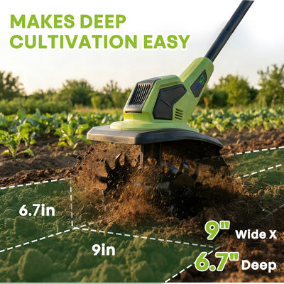 itoolmax cordless tiller cultivator 6'' deep 9''wide