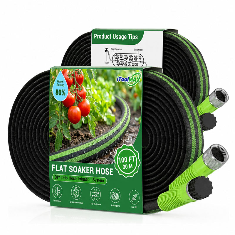 itoolmax flat soaker hose for garden and lawns 100ft
