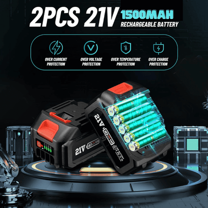 2* 1500mAh batteries, twice the size of batteries on the market. Up to 120 minutes of continuous use (2 batteries). 