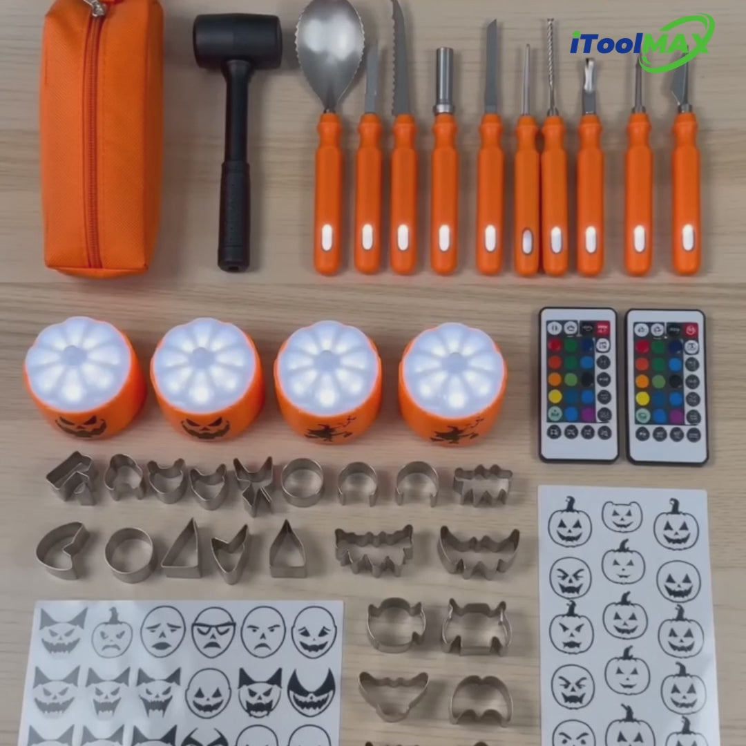 Load video: itoolmax 36pcs pumpkin carving kit product video