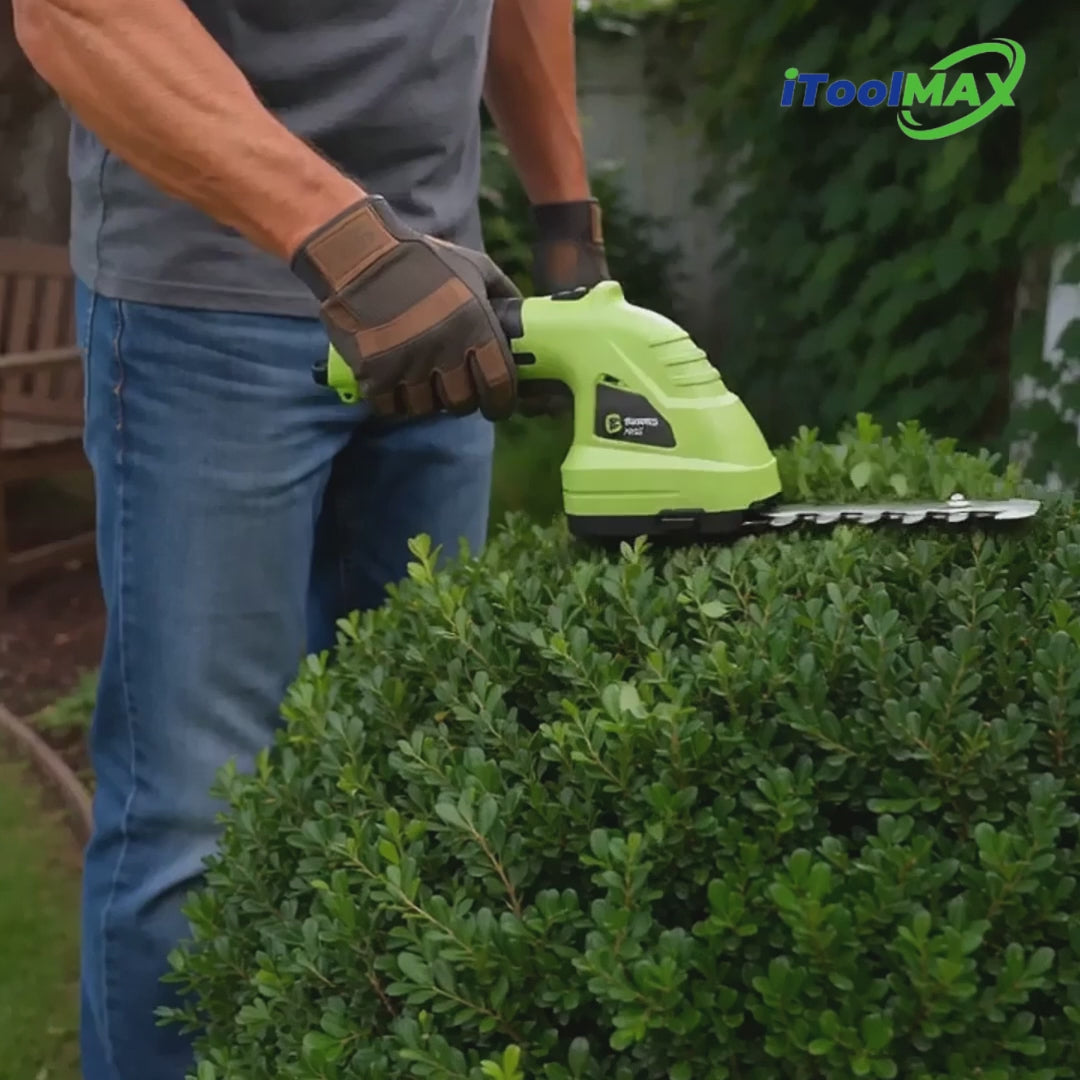 Load video: itoolmax 3 in 1 cordless hedge trimmer and shears